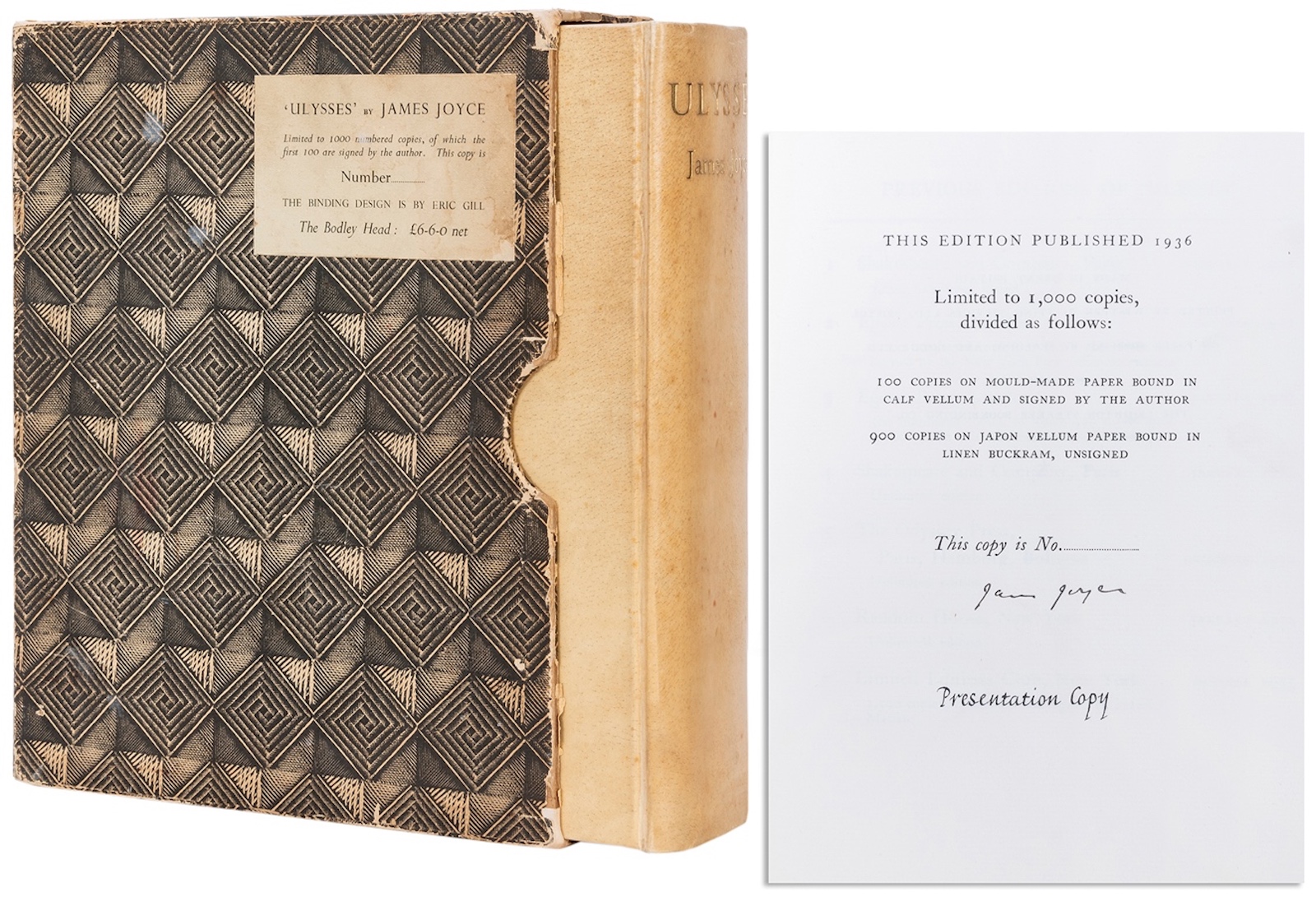 A signed copy of James Joyce's (1882–1941) Ulysses, made $45,600.