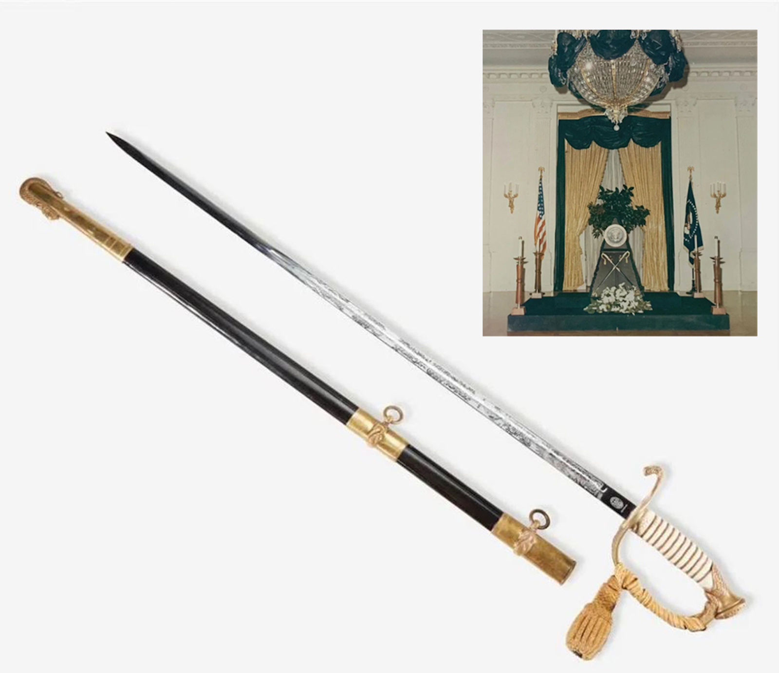 Hilborn-Hamberger, Inc. ceremonial sword mounted on JFK’s catafalque while it was displayed in the East Room of the White House in November and December 1963 (est. $28,000-$35,000).