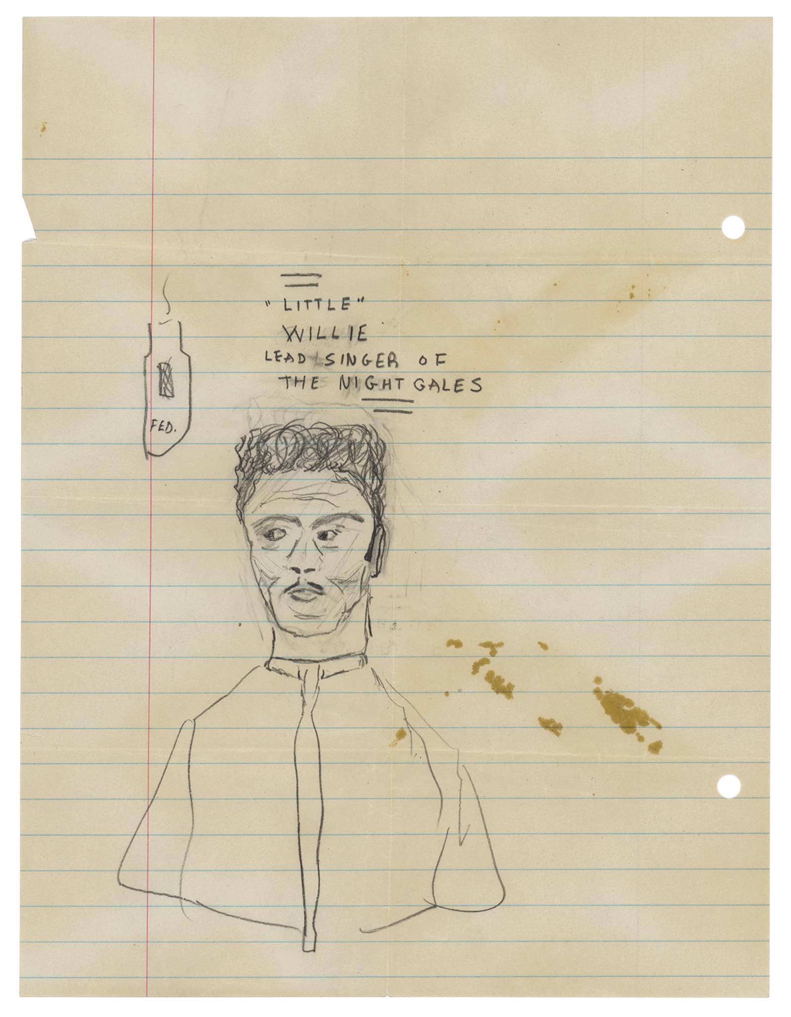 "Little Willie" in studio, a sketch by the youthful Bob Dylan