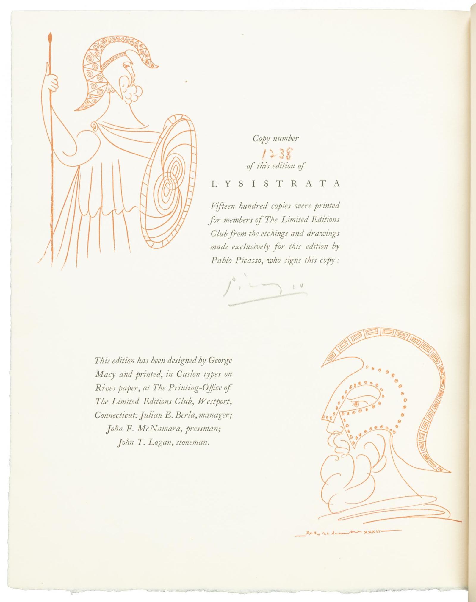 Lysistrata signed by Pablo Picasso, Estimate: $5,000-8,000