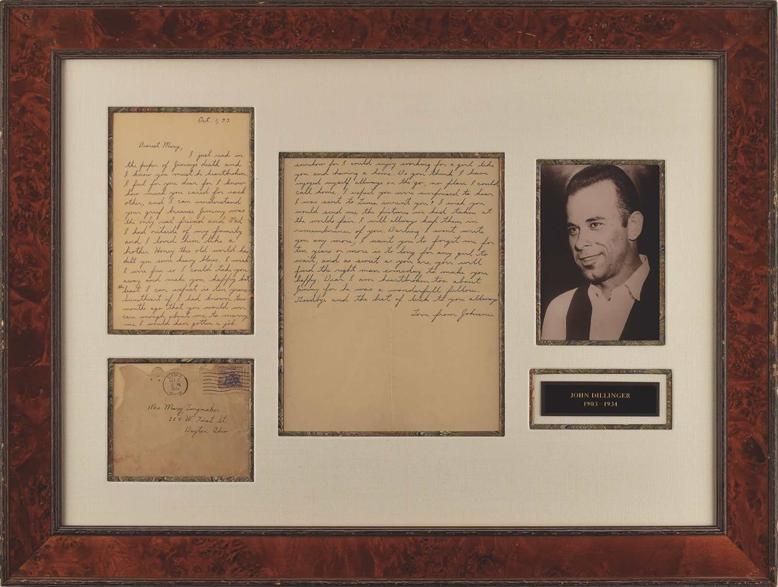 John Dillinger breakup letter telling his sweetheart not to wait for him