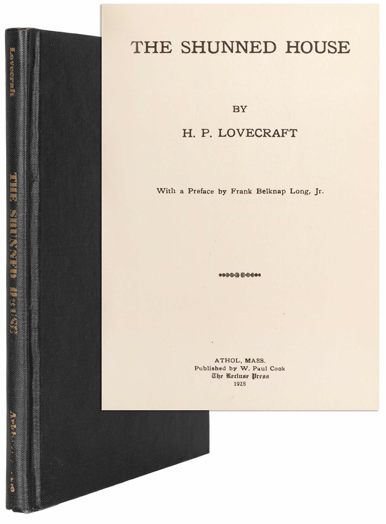 Howard Phillips Lovecraft's The Shunned House with a preface by Frank Belknap Long Jr. is estimated at $5,000-7,000.
