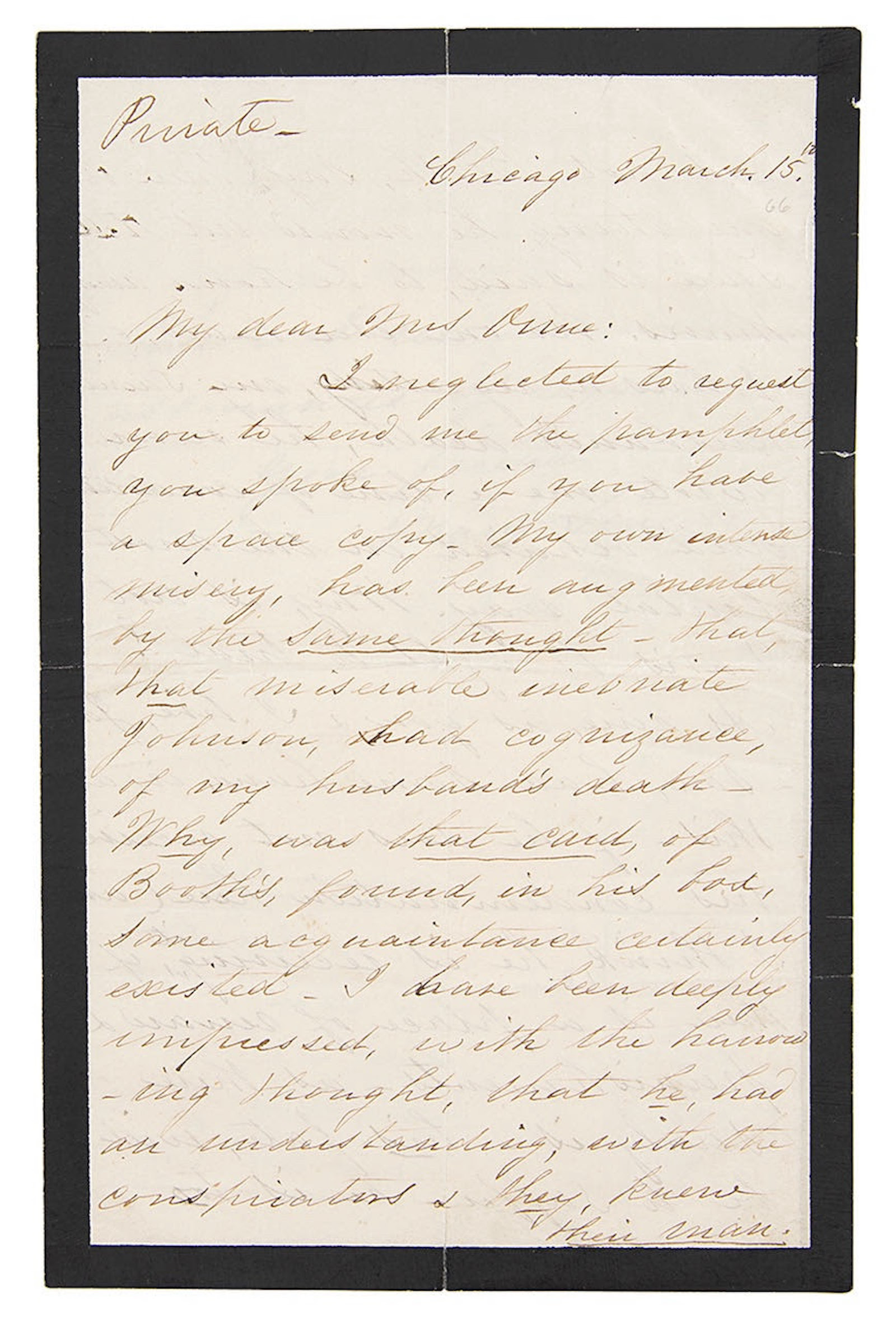 Mary Todd Lincoln Autograph Letter Signed on Lincoln Assassination Conspiracy