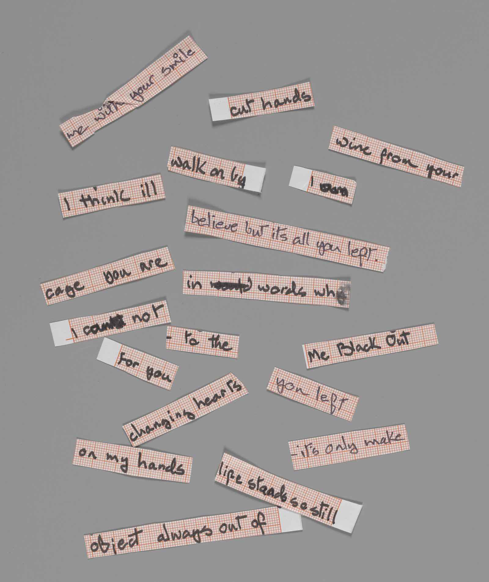 Cut up lyrics for ‘Blackout’ from “Heroes”, 1977