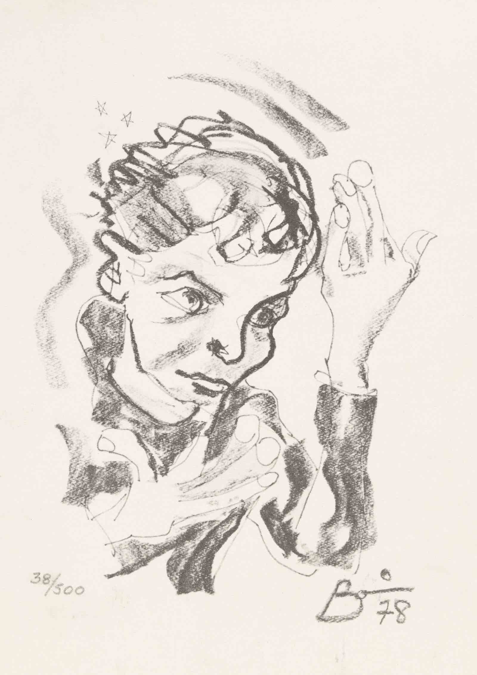 Self portrait in pose also adopted for the album cover of “Heroes”, 1978