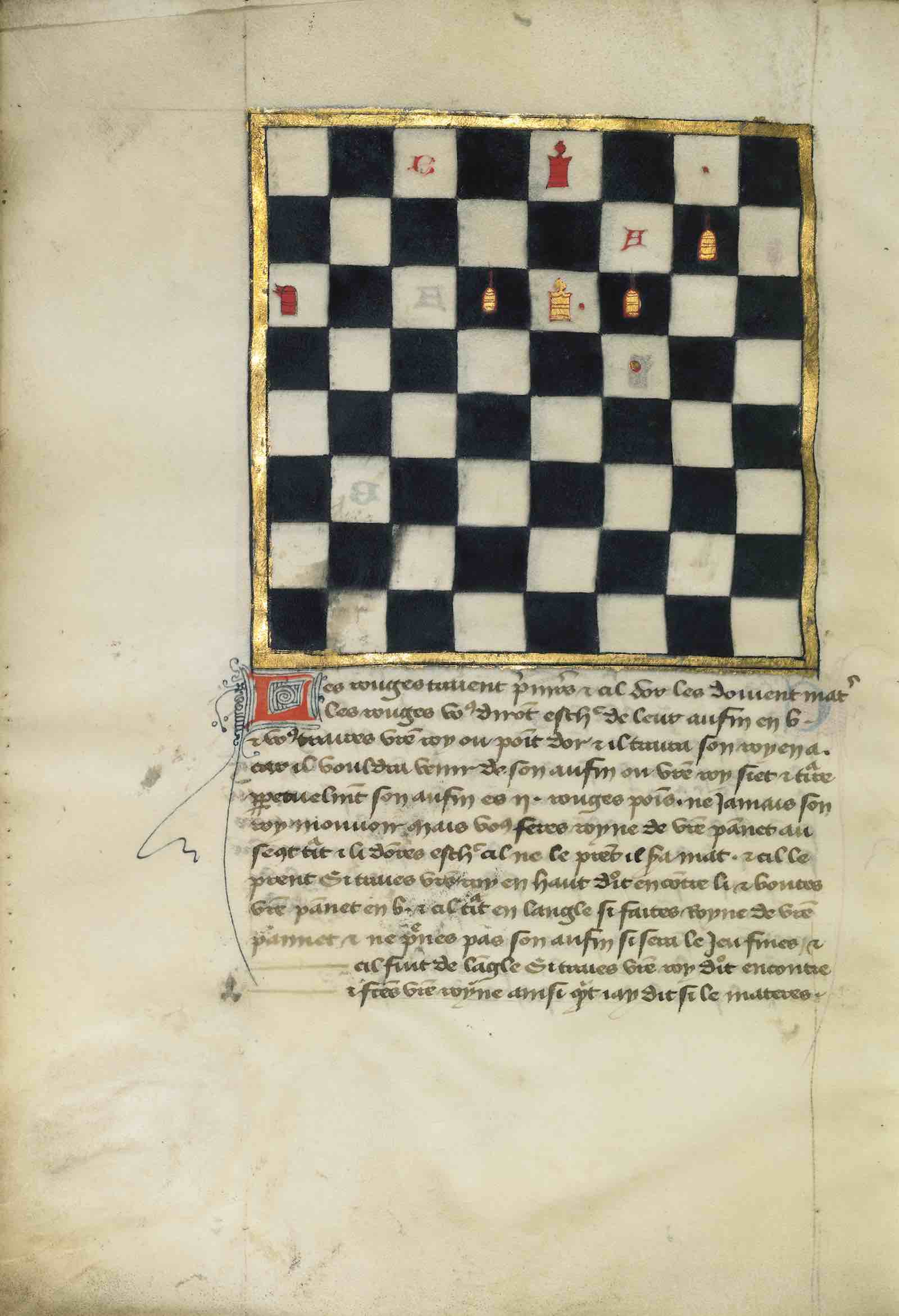 Unknown French Chess Problems, late 1300s from Book of Chess Problems. Tempera colors and gold leaf on parchment.