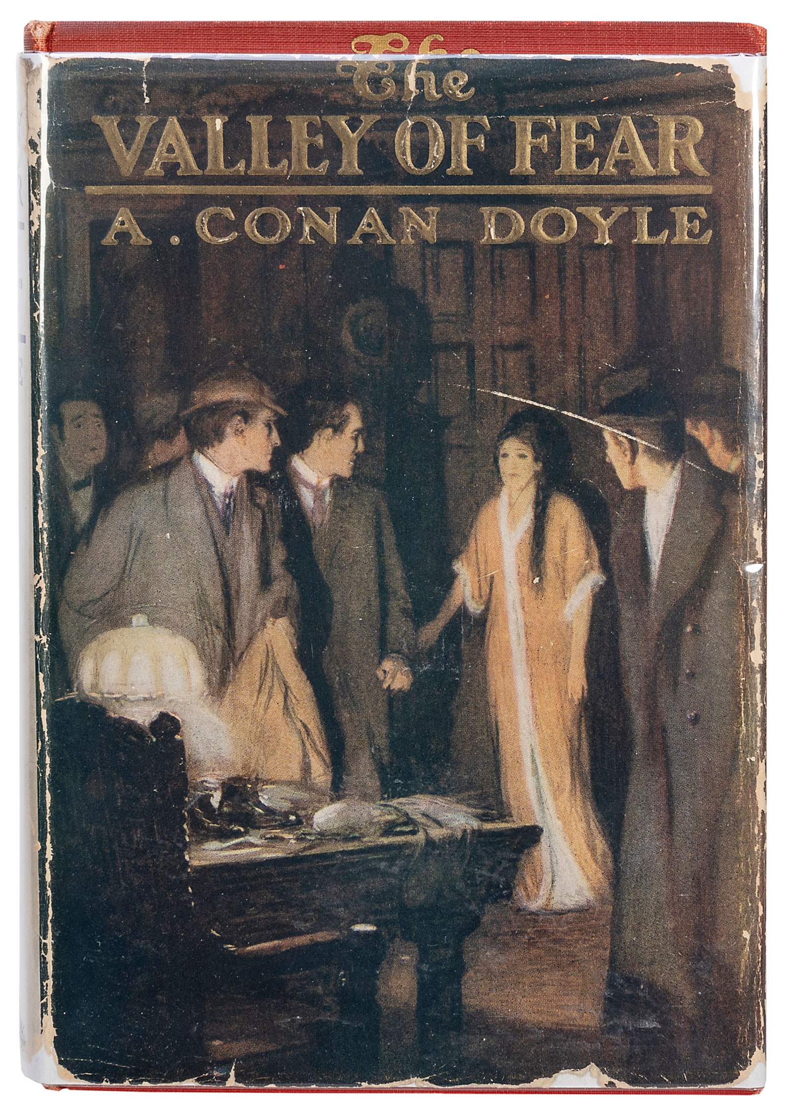The Valley of Fear (1914), first American edition, Canadian issue. It is illustrated with a tinted frontispiece and six plates by Arthur I. Keller.