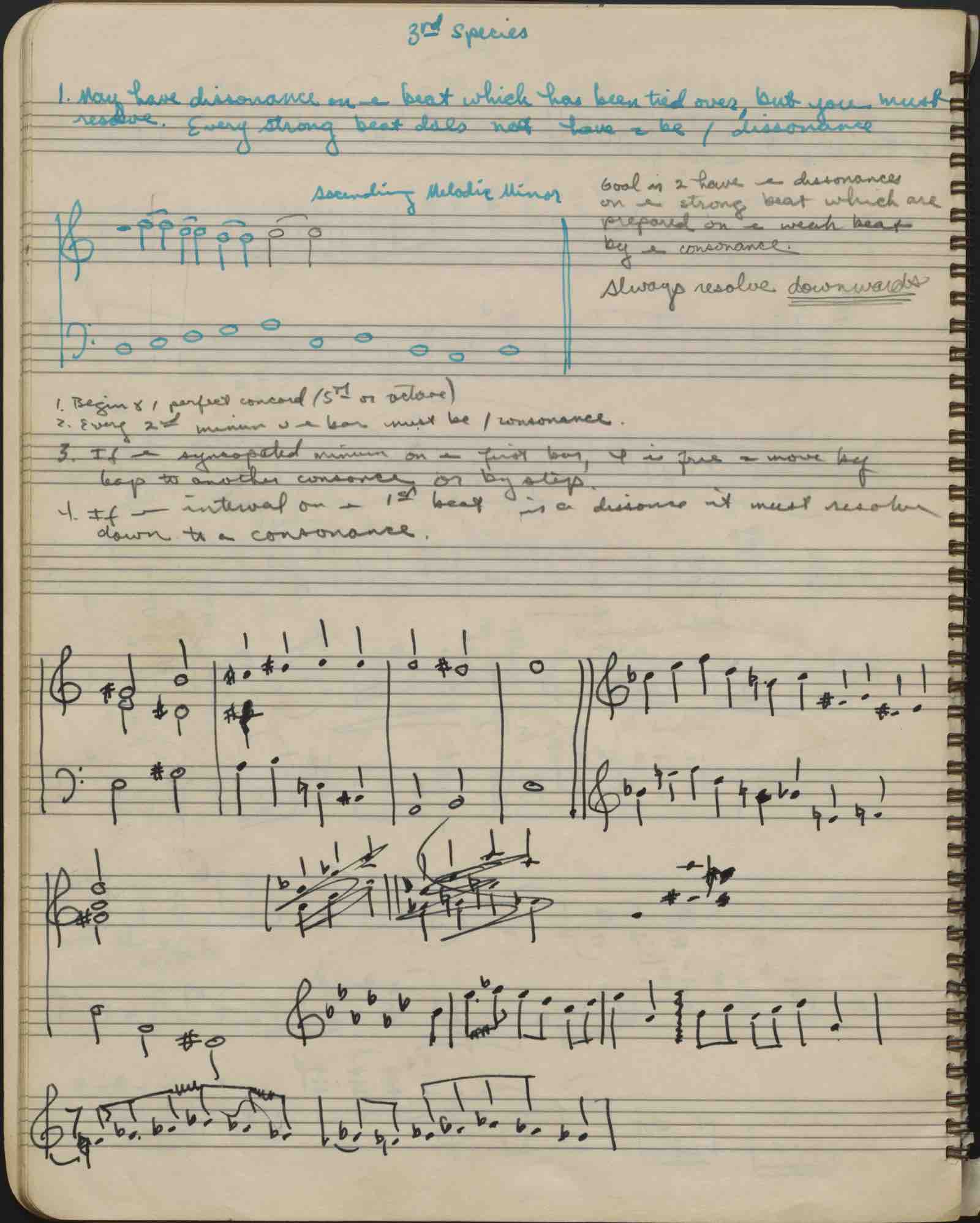 John Adams' student notebook for music theory class