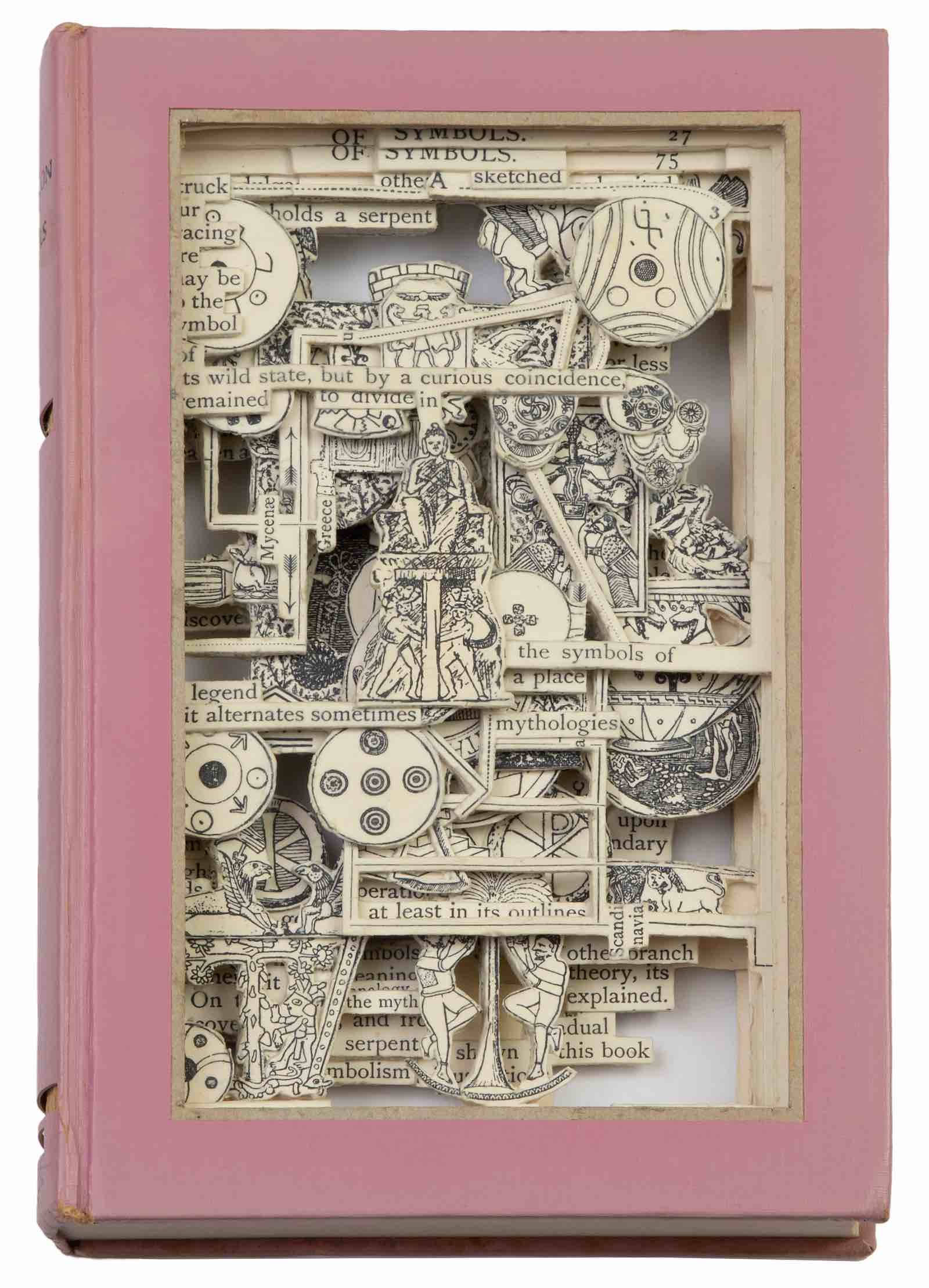 Brian Dettmer, The Migration of Symbols (Brooklyn, NY: unique sculpted book, acrylic varnish, 2014)