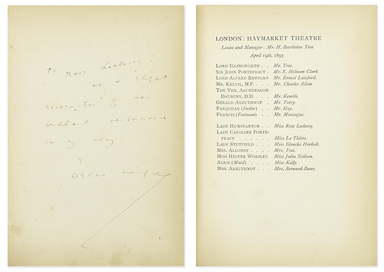 Oscar Wilde's A Woman of No Importance, first edition, 1894. Estimate: £10,000-20,000.