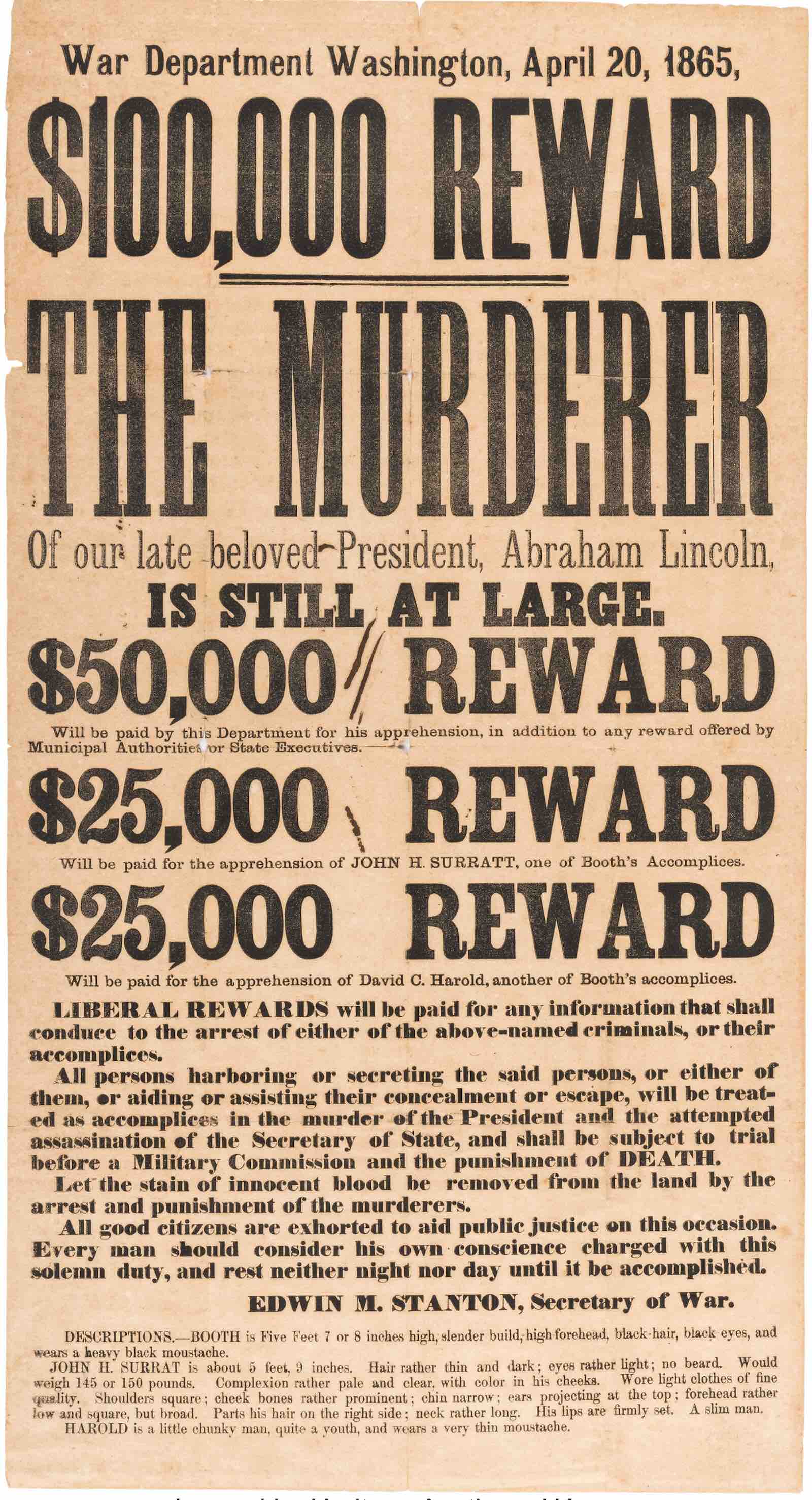 Abraham Lincoln-John Wilkes Booth assassination broadside