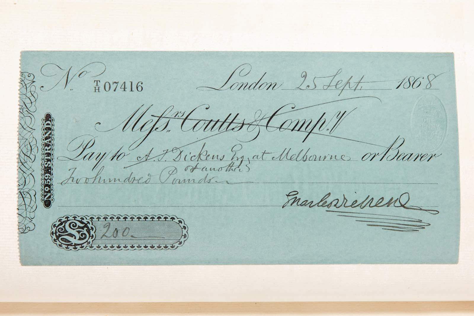 The cheque from Dickens