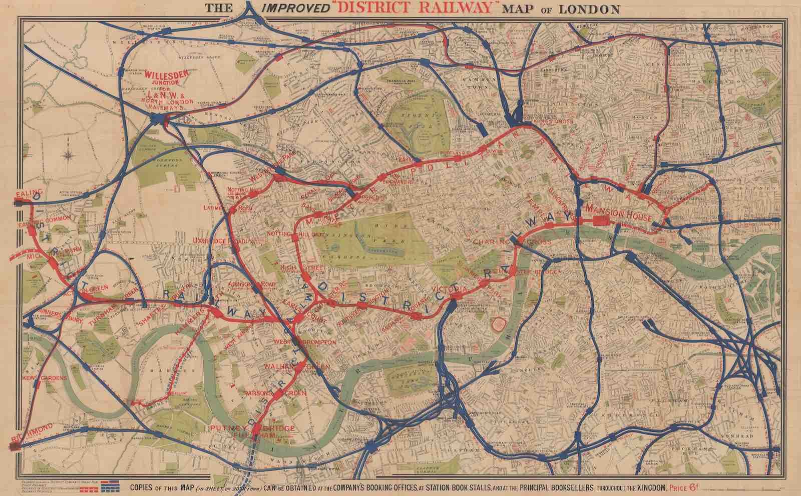 The Improved District Railway Map of London (2nd Edition), W.J. Adams &amp; Sons, 1880