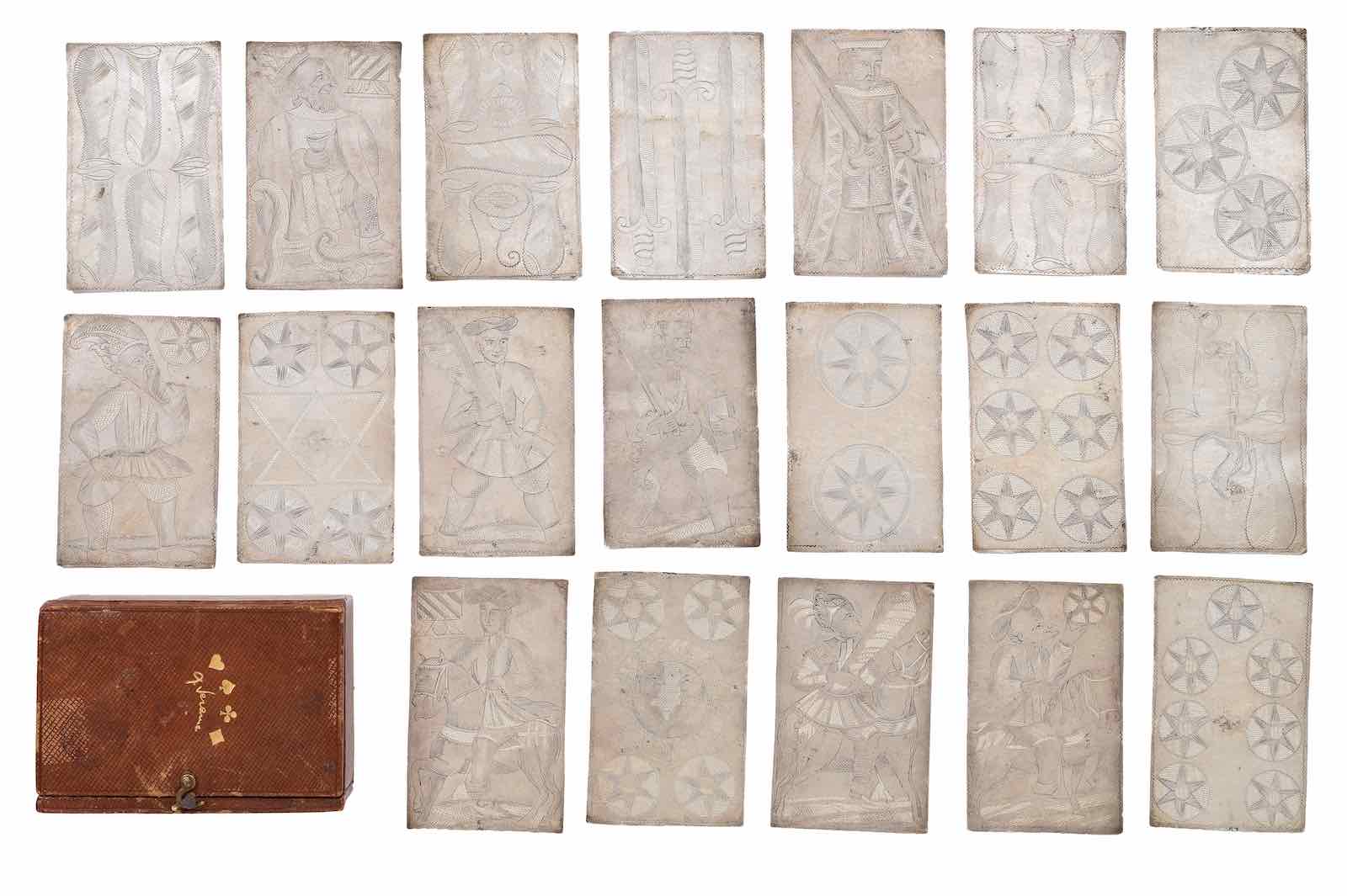 Peruvian Playing Cards, engraved on silver, seventeenth century, one of three known examples