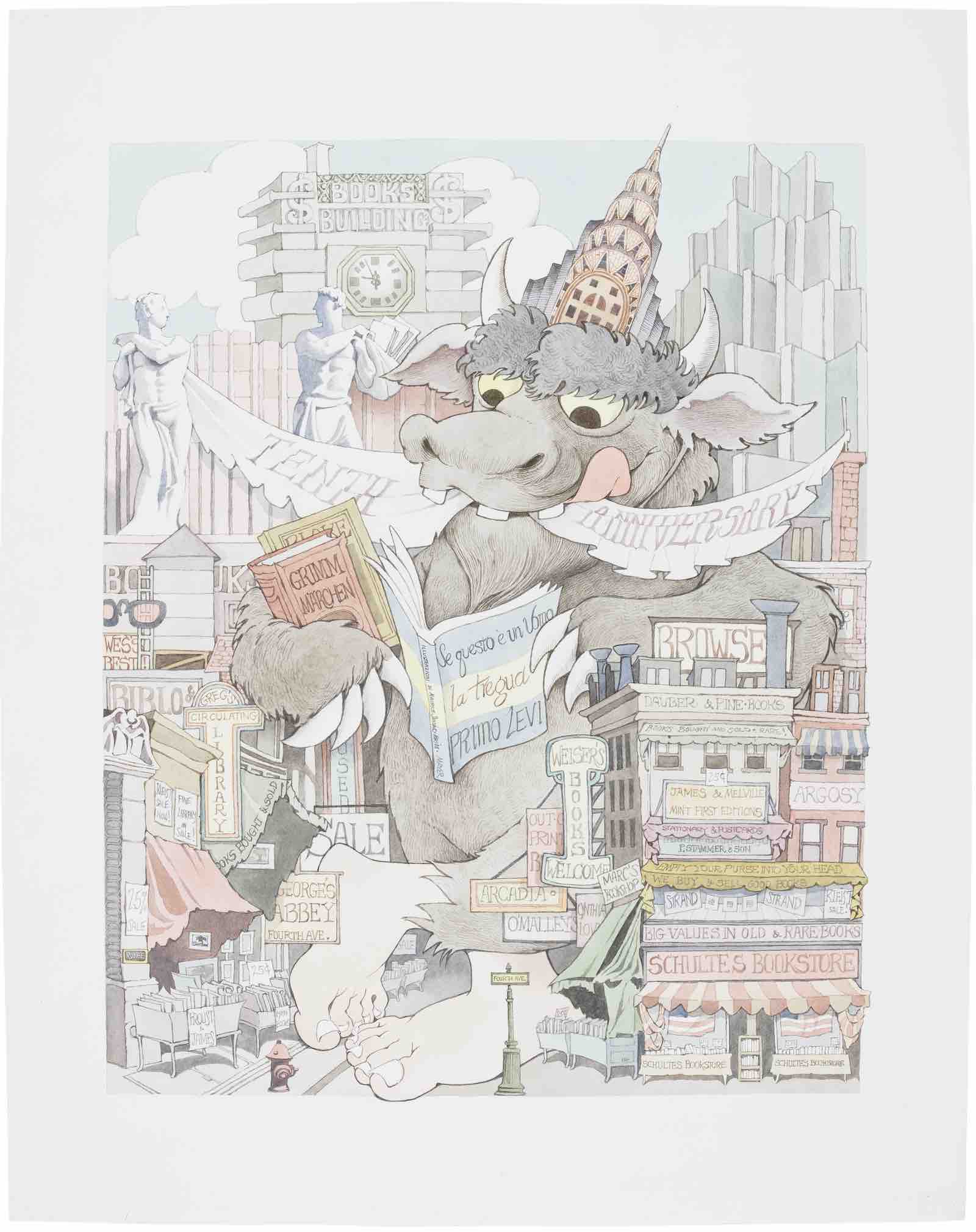 Original poster artwork for the 10th Anniversary of 'New York is Book Country'. Watercolor. Estimate: $60,000-$80,000.