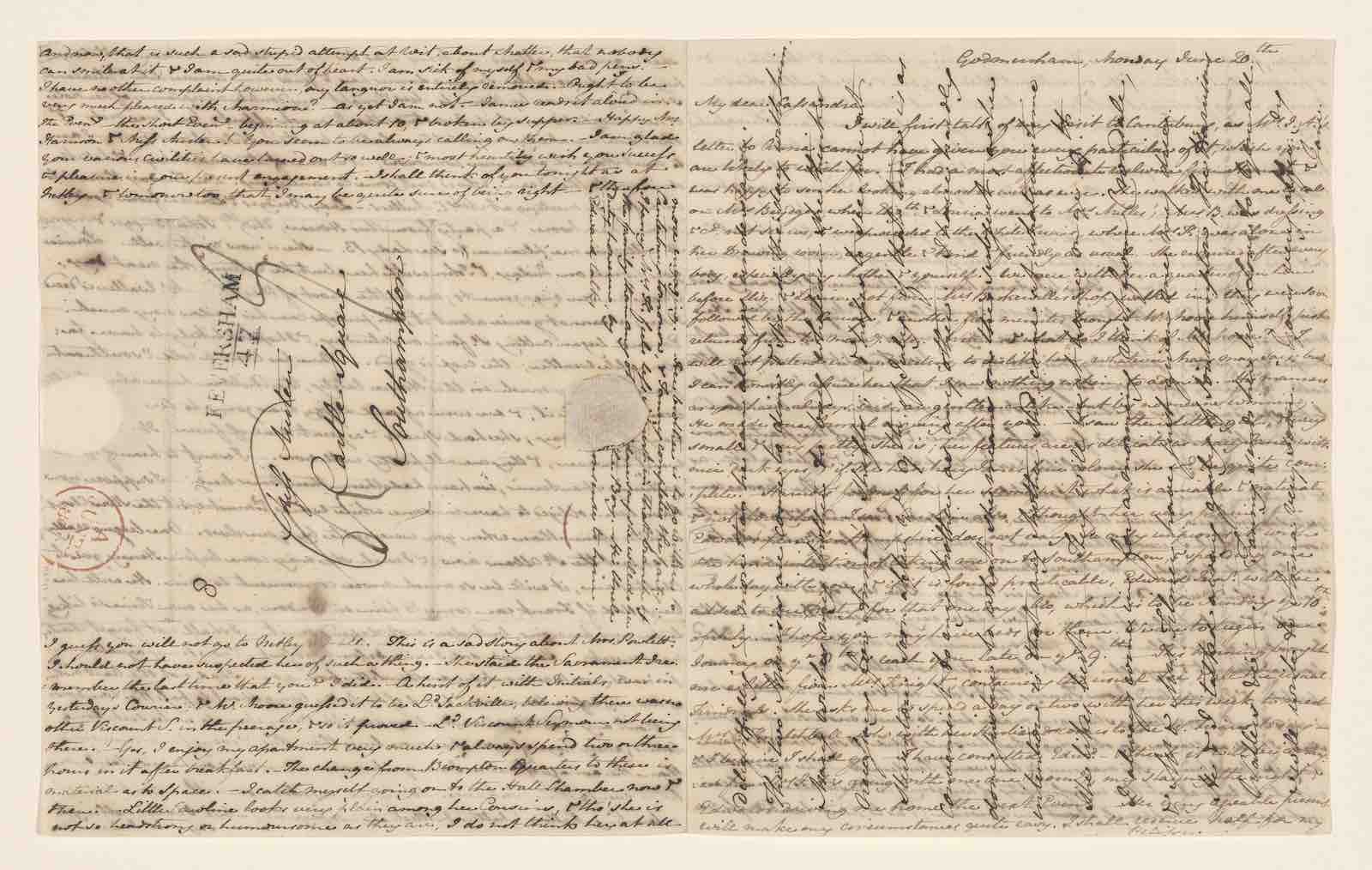 Autograph letter to Cassandra Austen, Godmersham, June 20–22, 1808