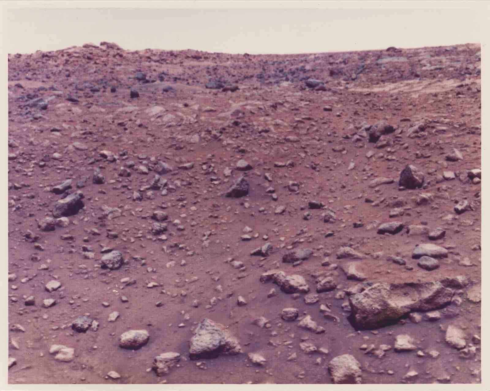 The first color photograph of Mars, taken by the first probe to land on the planet in July 1976
