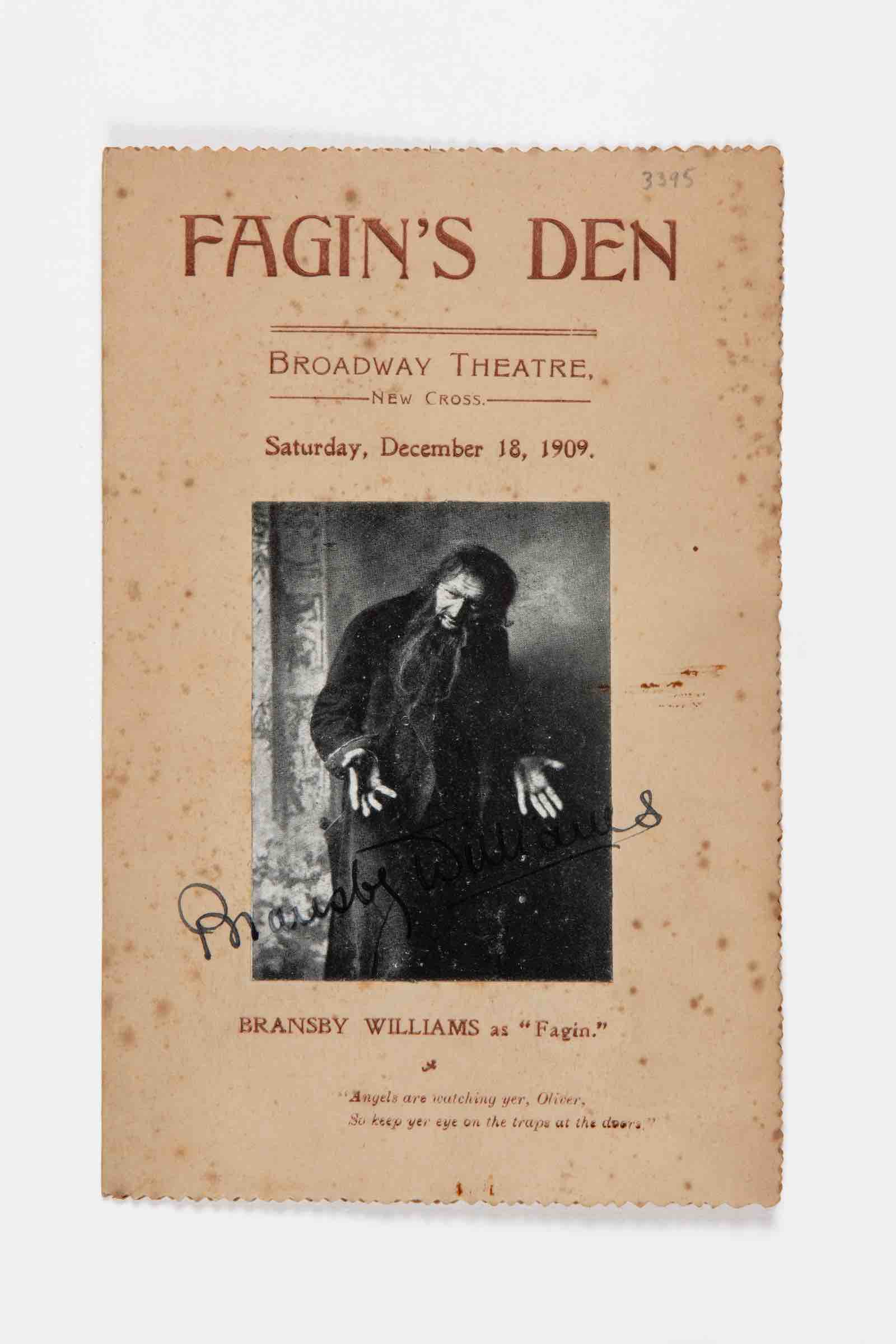 Programme for Fagin's Den at Broadway Theatre, 1909