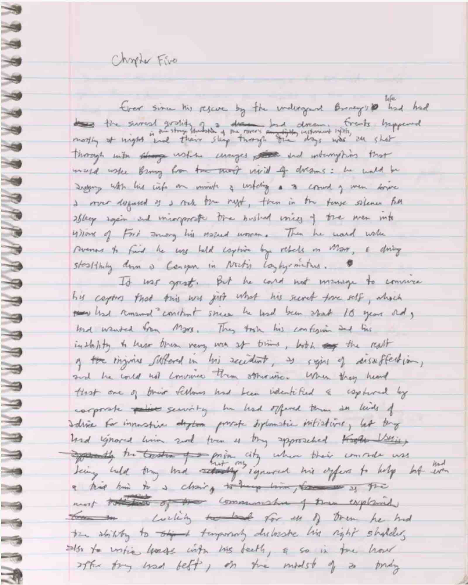 Notebook with the draft of Chapter 5 of Green Mars, 1993.