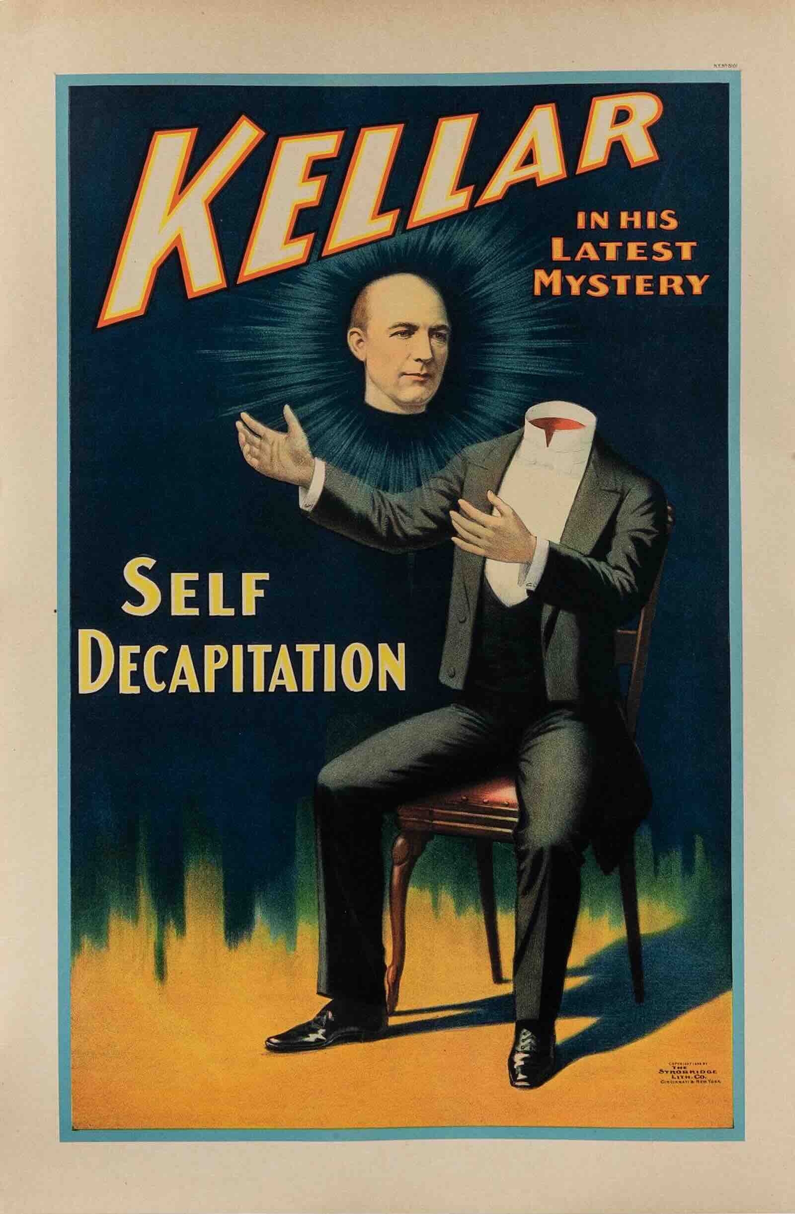 Kellar in His Latest Mystery. Self Decapitation