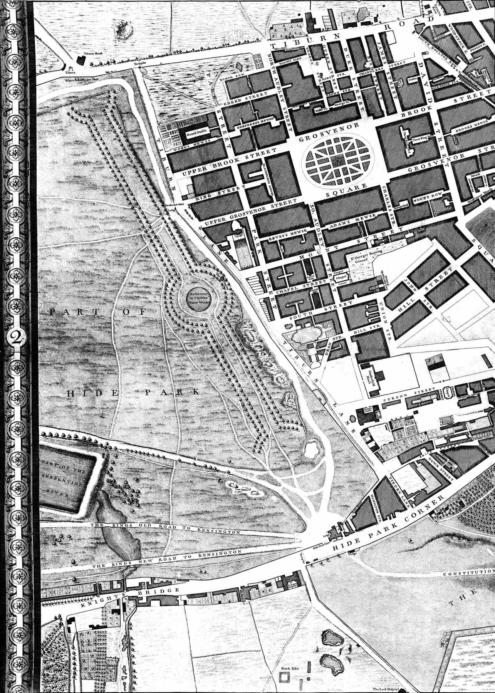 Hyde Park and Mayfair section of John Rocque's 1746 map