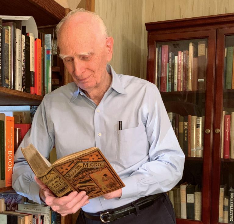 Magician and book collector Leo Behnke in his Las Vegas library.