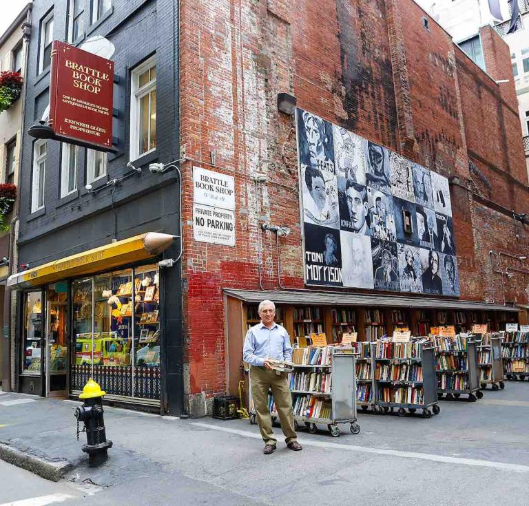 Ken Gloss outside the Brattle Book Shop 