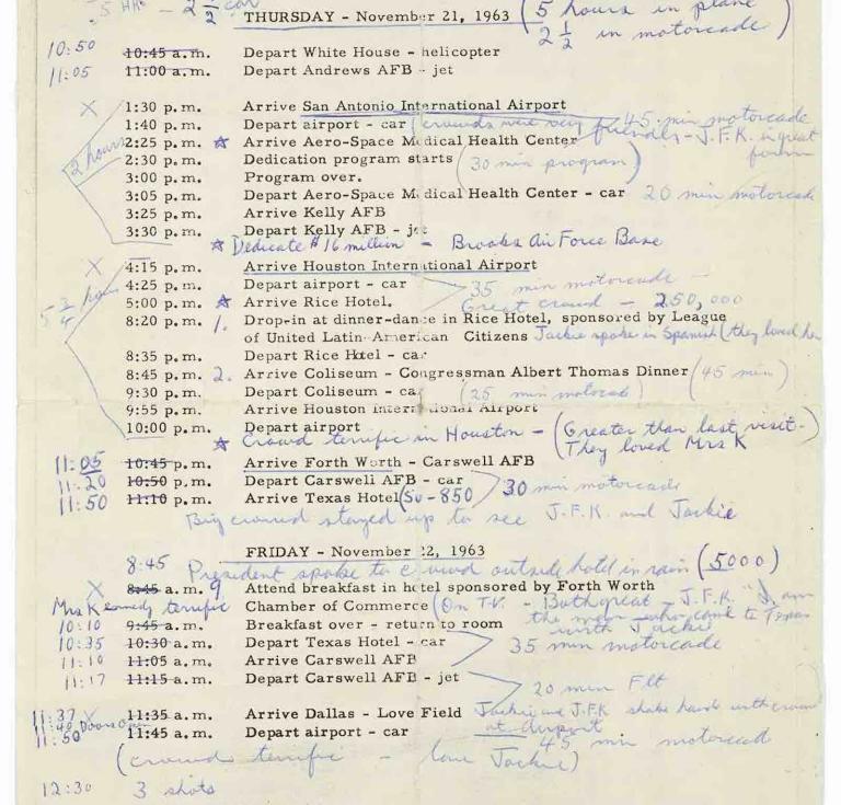 JFK's final official schedule