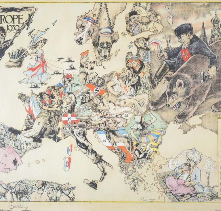 André Vlaanderen lithographic map L'Europe en Sept 1939