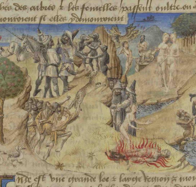 India, about 1460 – 65 from Book of the Marvels of the World, illuminated by the Master of the Geneva, Boccaccio, colored washes, gold, and ink on parchment