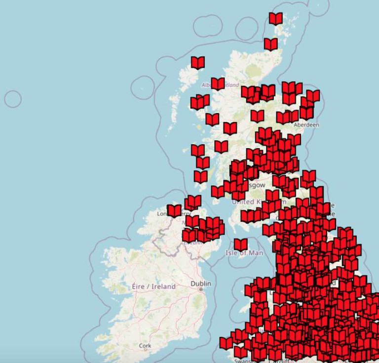 thebookguide's interactive map of secondhandbookshops in the UK