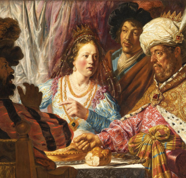 Jan Lievens’s oil painting The Feast of Esther (c. 1625)