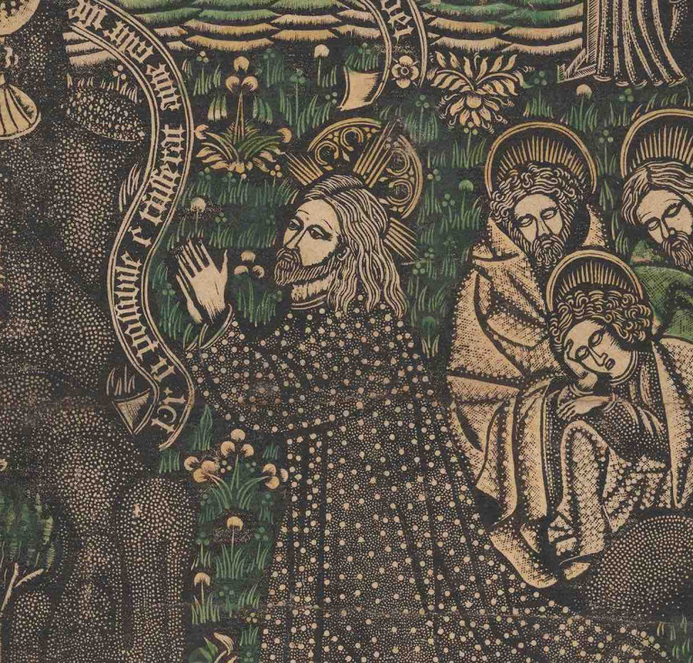 Christ on the Mount of Olives. Metal-cut relief print, hand-colored. Germany, ca. 1455–1465. 