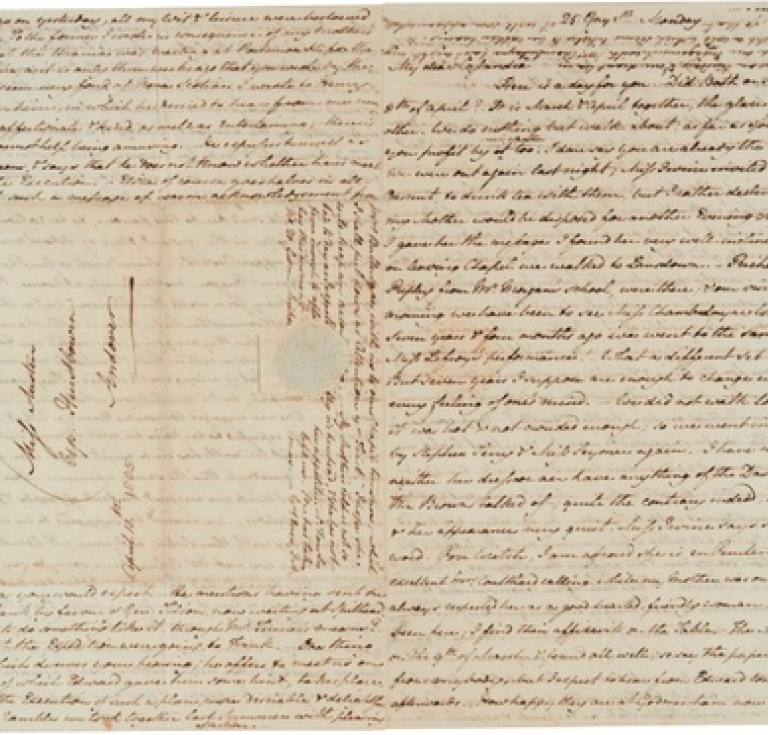 Two pages from a Jane Austen manuscript letter.