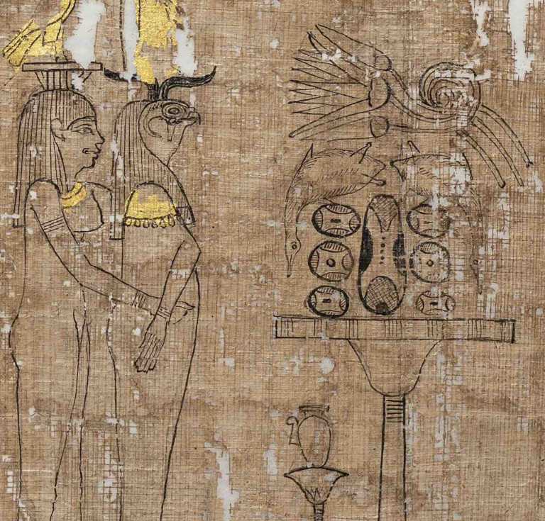 Illustrated Book of the Dead (detail), 305–30 B.C.E. Papyrus, ink, gold, and paper.