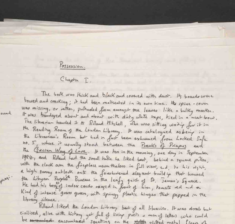 Autograph draft of Possession: A Romance by A. S. Byatt
